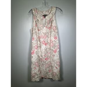 Tommy Bahama Linen Shift Dress XL Shell Print Sleeveless Tan Pink Palm Beach